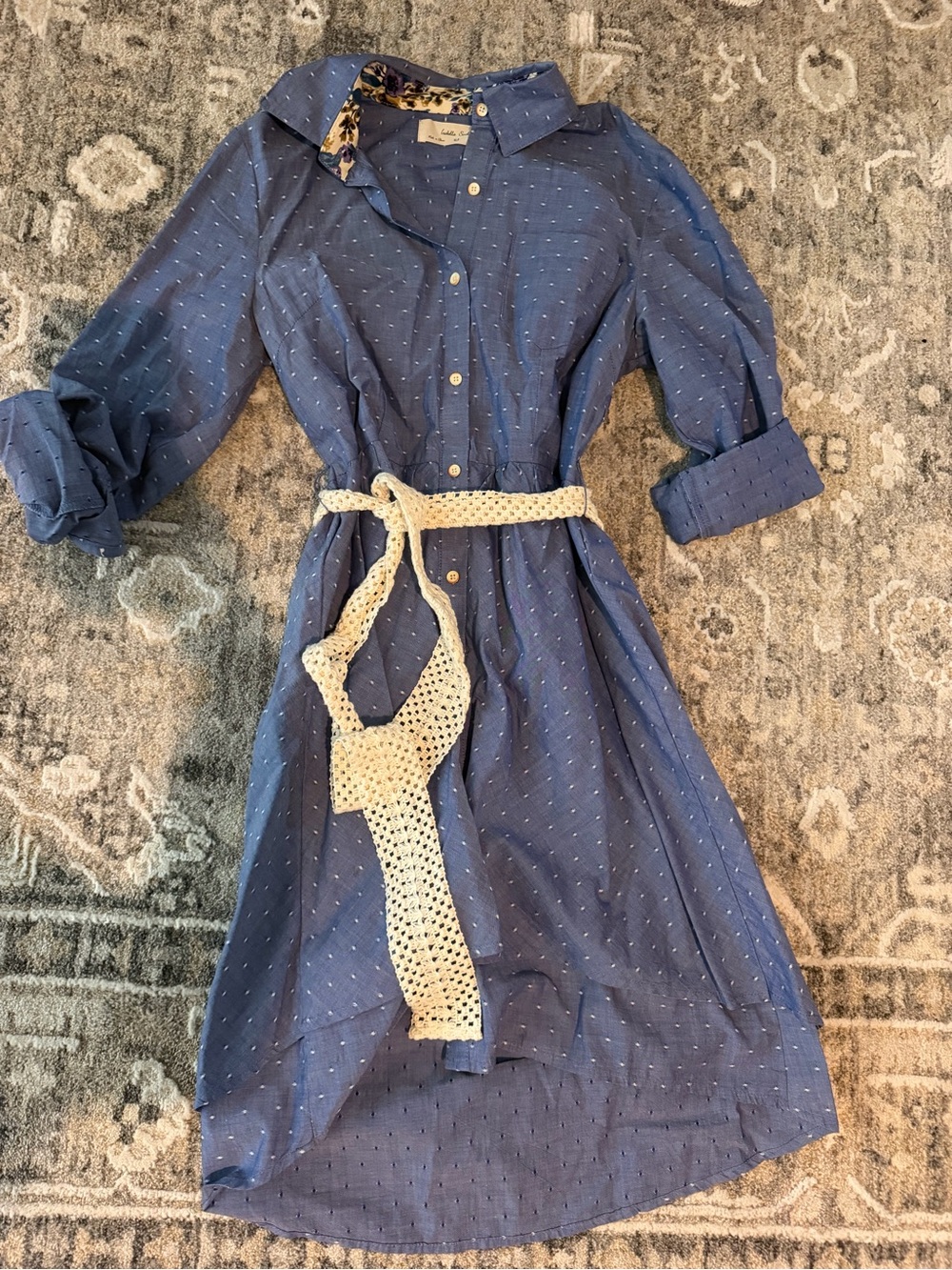 Vintage Isabella Sinclair Blue Button-Front Shirt Dress with Belt